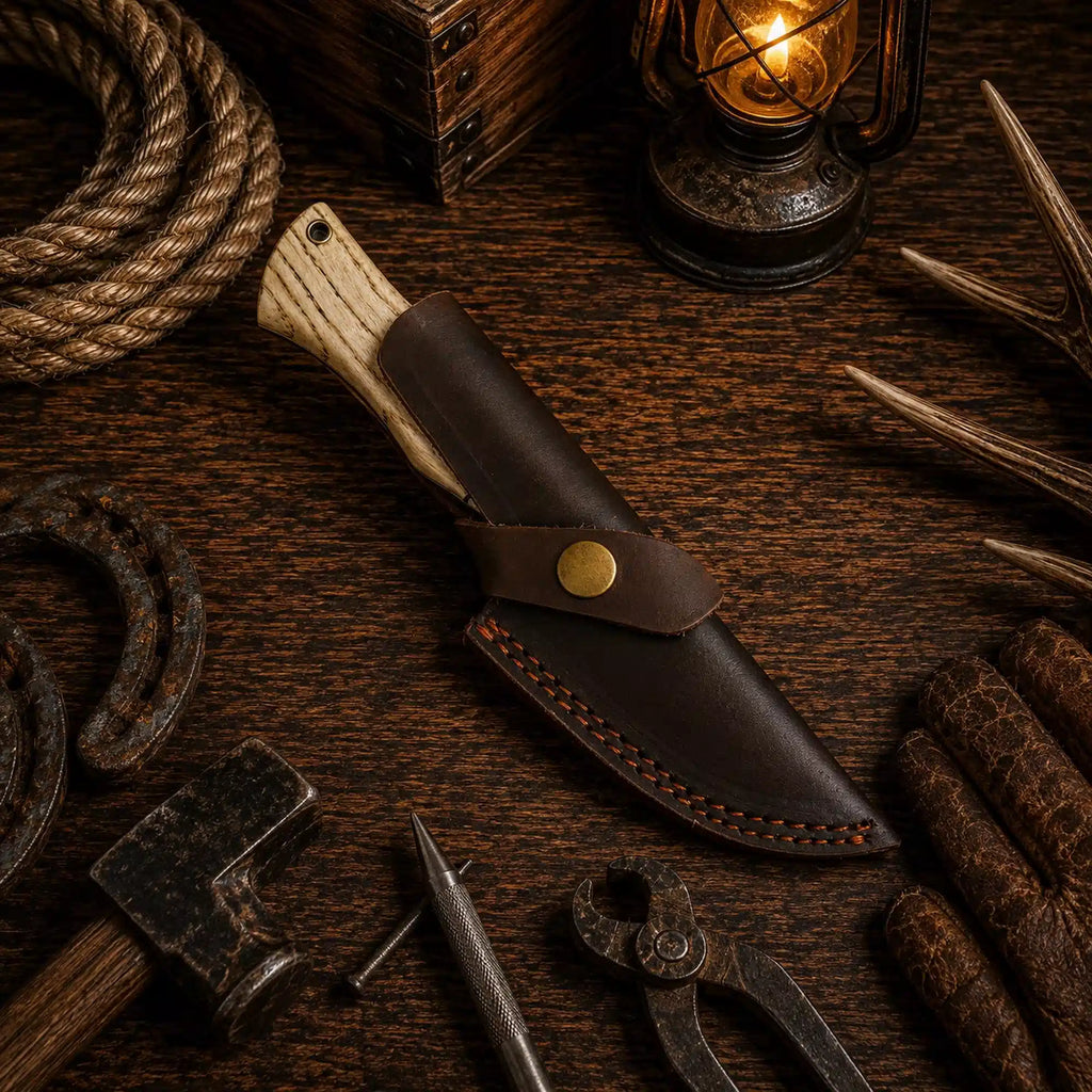 Carbon steel camping knife with natural maple wood handle