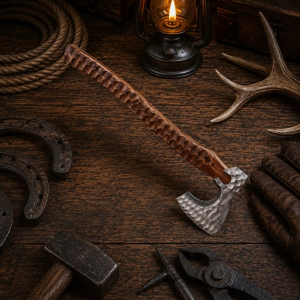 21 inch Viking axe with carbon steel head and rosewood handle