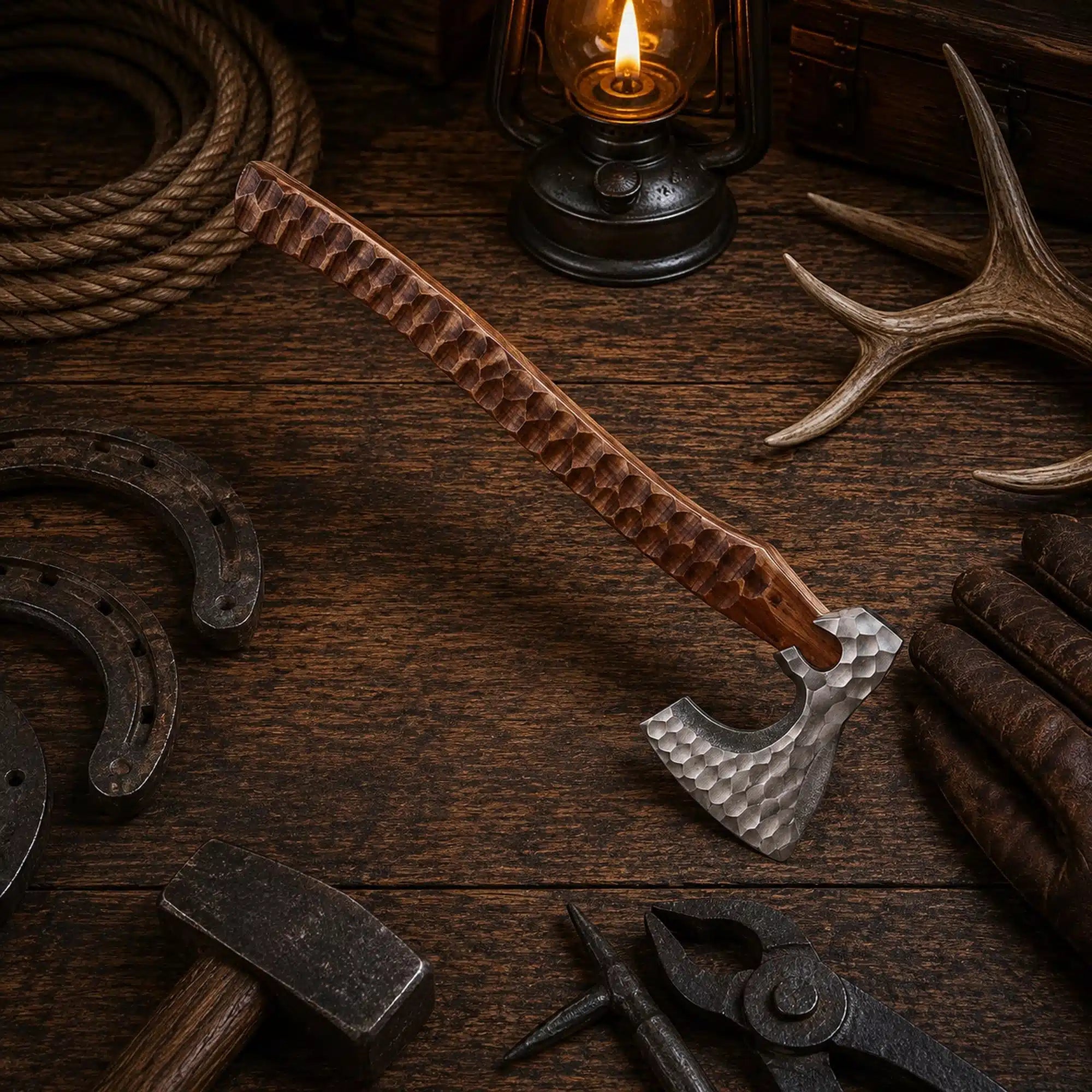 21 inch Viking axe with carbon steel head and rosewood handle