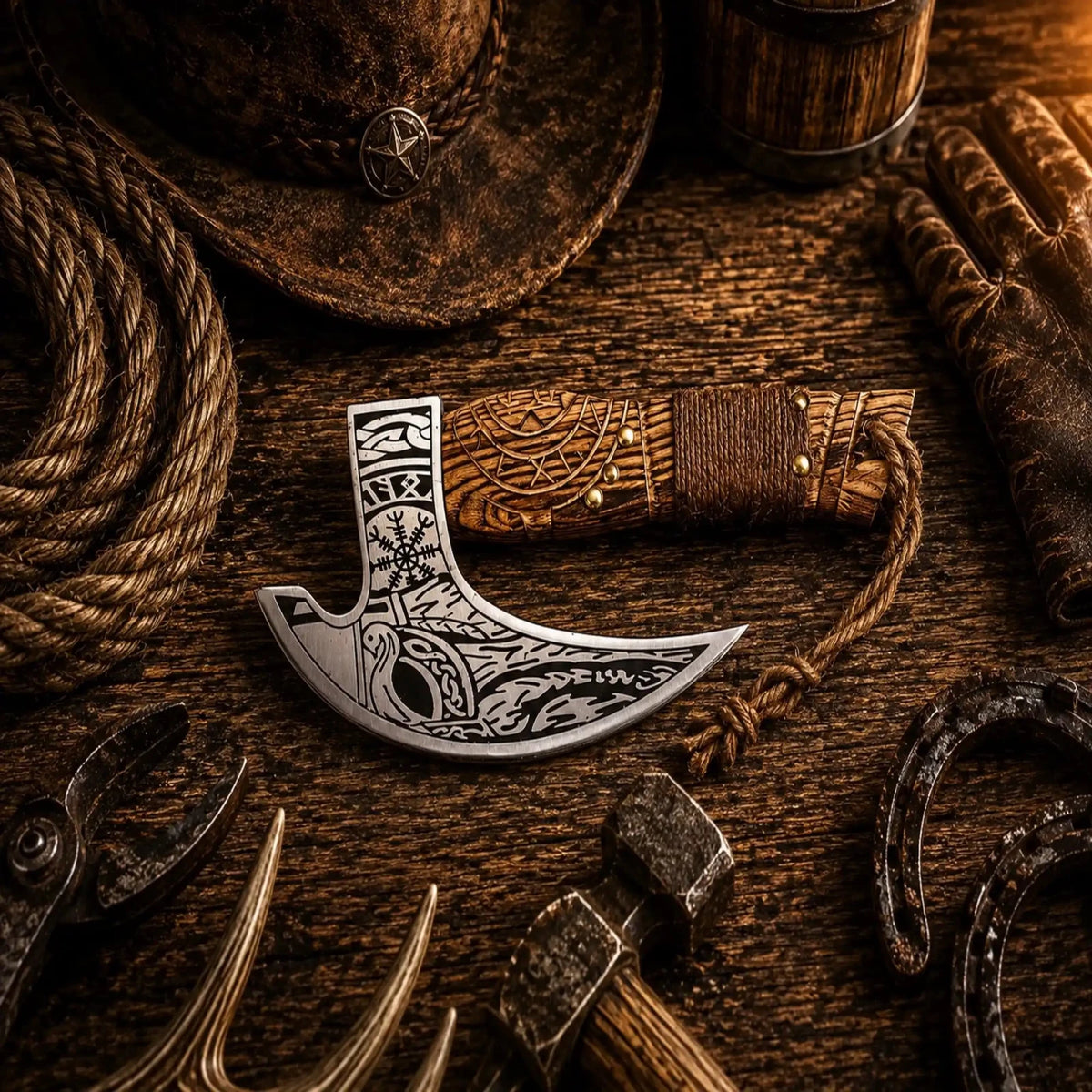 Carved Ash Wood Pizza Axe – D2 Steel Handmade Viking Pizza Cutter - SHAM KNIVESpizza cutter axeSHAM KNIVESCarved ash wood Viking pizza cutter with D2 steel blade.