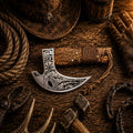 Carved ash wood Viking pizza cutter with D2 steel blade.