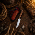 Handmade Cattle Drive Field Working Knife with D2 steel blade and pine cone handle.