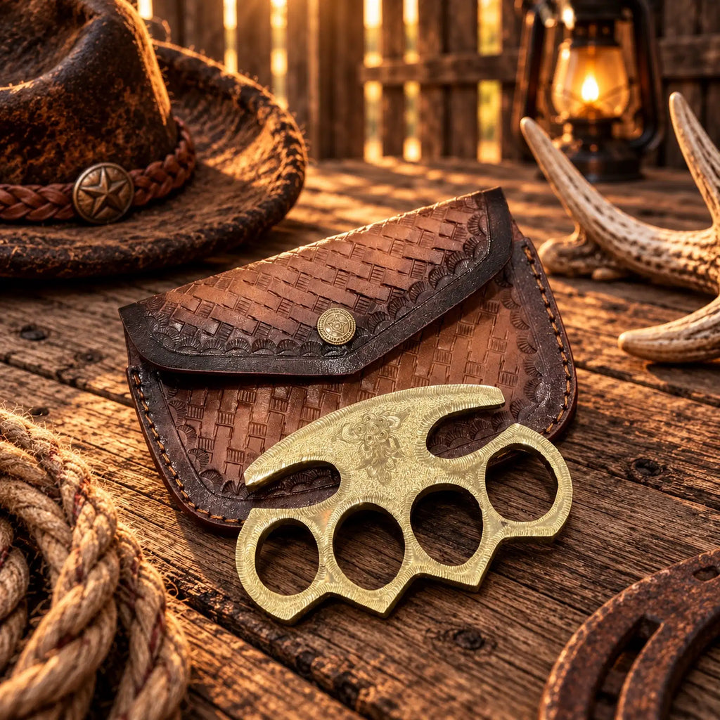  Celtic-inspired brass knuckle collectible with delicate floral engraving