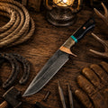 Clip point D2 acid wash hunting knife with buffalo horn handle