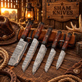 Five-piece Copper Damascus kitchen chef knife set