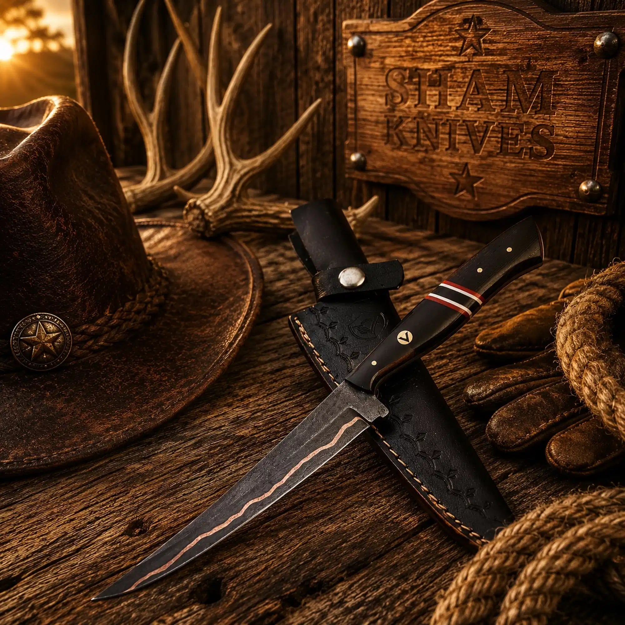 Handcrafted Copper Damascus fillet knife with Wenge wood handle