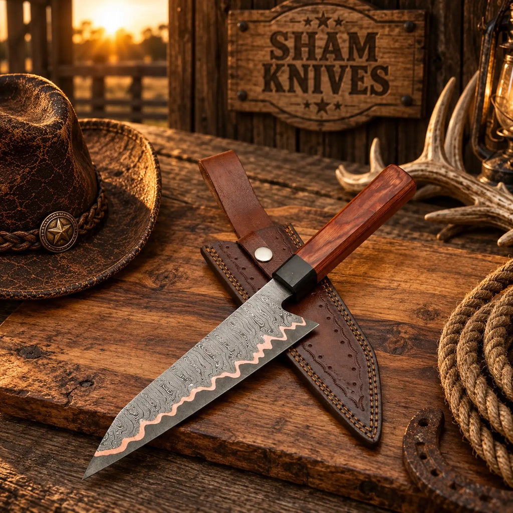 Handmade Copper Damascus K-tip Gyuto chef knife
