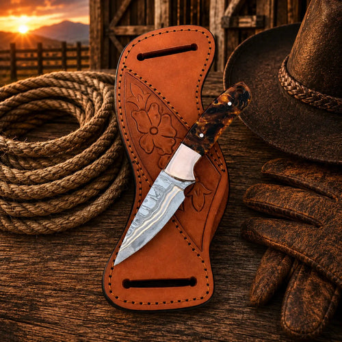Copper Damascus Western Belt Knife – 3” Blade Epoxy Handle - SHAM KNIVESCowboy KnifeSHAM KNIVESWestern cowboy belt knife with 3 inch copper Damascus blade