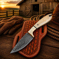 Cowboy Belt Knife – 3.5" Damascus Steel Blade & Bone Handle - SHAM KNIVESCowboy KnifeSHAM KNIVESCowboy belt knife with 3.5 inch Damascus steel blade and bone handle