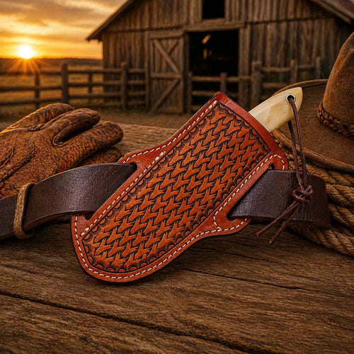 Cowboy Belt Knife – 3.5" Damascus Steel Blade & Bone Handle - SHAM KNIVESCowboy KnifeSHAM KNIVESWestern EDC knife with bone handle and Damascus pattern blade