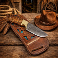 Cowboy Belt Knife - 8” Damascus Steel Blade Pine Cone Resin Handle - SHAM KNIVESCowboy KnifeSHAM KNIVESCowboy belt knife with Damascus steel blade and pine cone resin handle with leather sheath western style