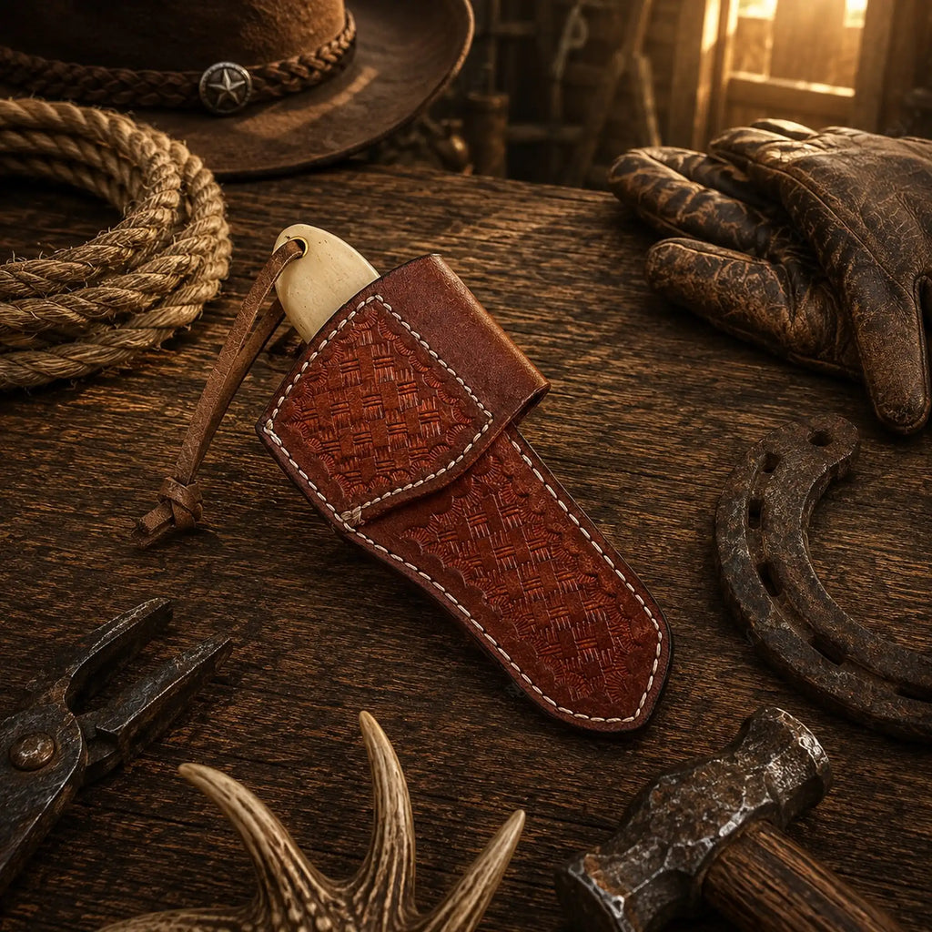 Cowboy Ranch Fixed Blade Damascus Knife with Bone Handle