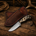 Handmade Cowboy Field Champion Knife with J2 rasp steel blade and natural sheep horn handle.