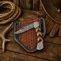 Handmade Damascus cowboy field pocket knife with compact wood handle