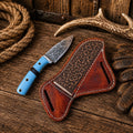 Cowboy Field Skinner Knife – Damascus Steel, Turquoise Resin Handle & Side Carry Sheath - SHAM KNIVESCowboy KnifeSHAM KNIVESWestern hunting knife featuring a turquoise resin handle and leather side carry sheath.