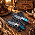 Cowboy hunting knife duo with 4-inch Damascus steel blades