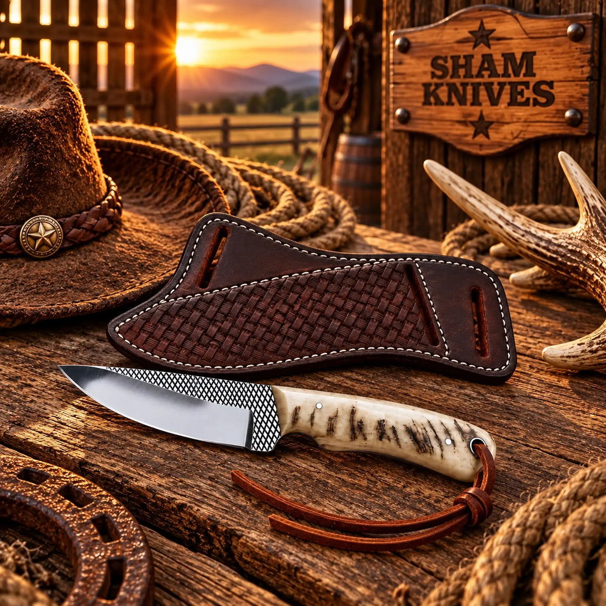 Rasp steel cowboy knife blade showing a bright bevel and crosshatched upper face
