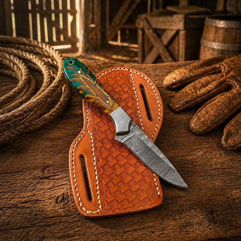 Cowboy Knife Damascus Steel Blade Epoxy Pine Cone Handle EDC - SHAM KNIVESCowboy KnifeSHAM KNIVESCowboy Knife Damascus Steel Blade Epoxy Pine Cone Handle EDC