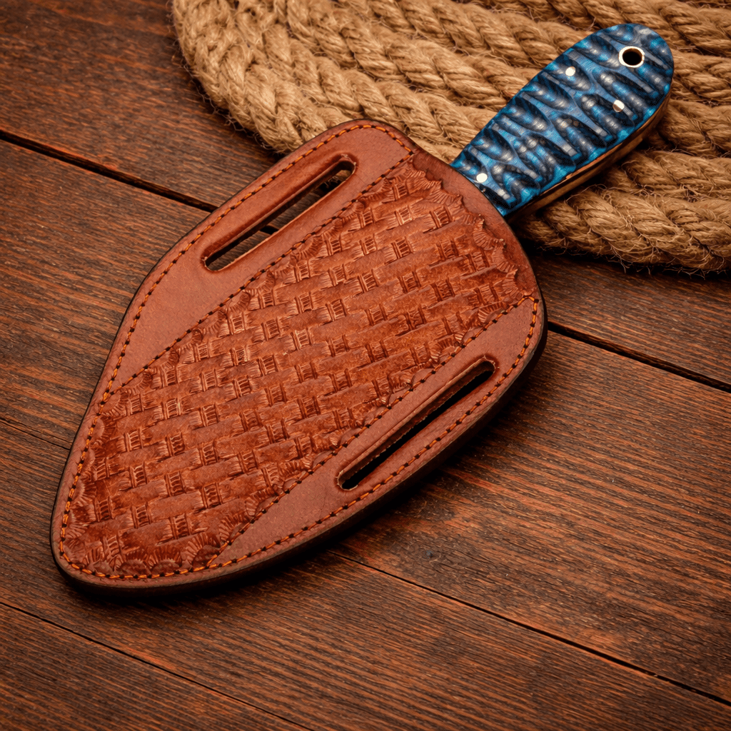 Cowboy Knife Damascus Steel Bullcutter with Pancake Sheath - SHAM KNIVES Cowboy KnifeSHAM KNIVESCowboy Knife Damascus Steel Bullcutter with Pancake Sheath