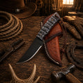 Cowboy Ranch Hunting Knife with D2 rasp powder-coated blade and jigged Pakka wood handle.
