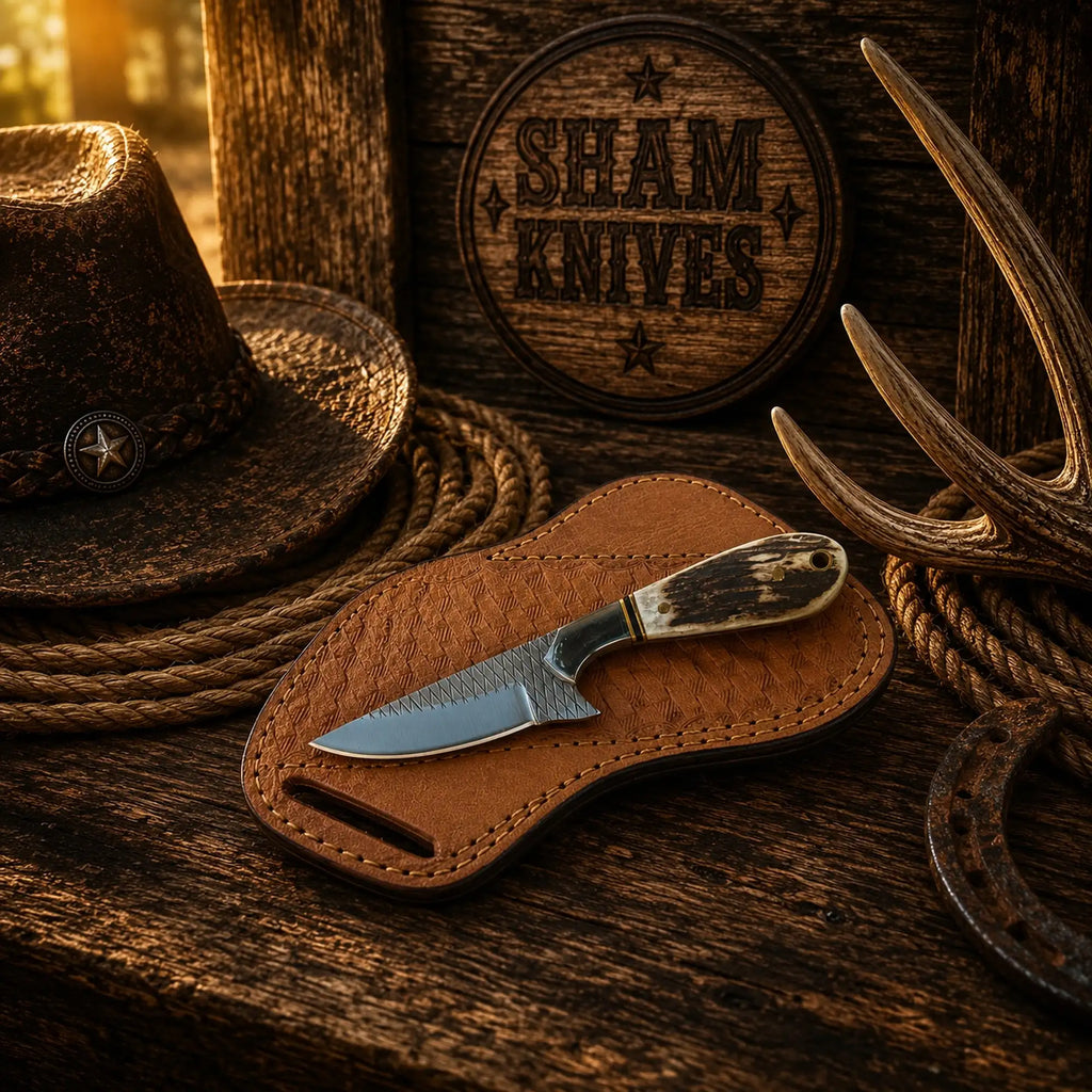 Cowboy rasp steel knife with a 3.25-inch blade and stag horn handle