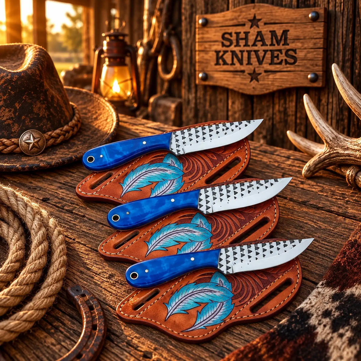 Coyote Creek three-piece rasp steel field-dressing knife set