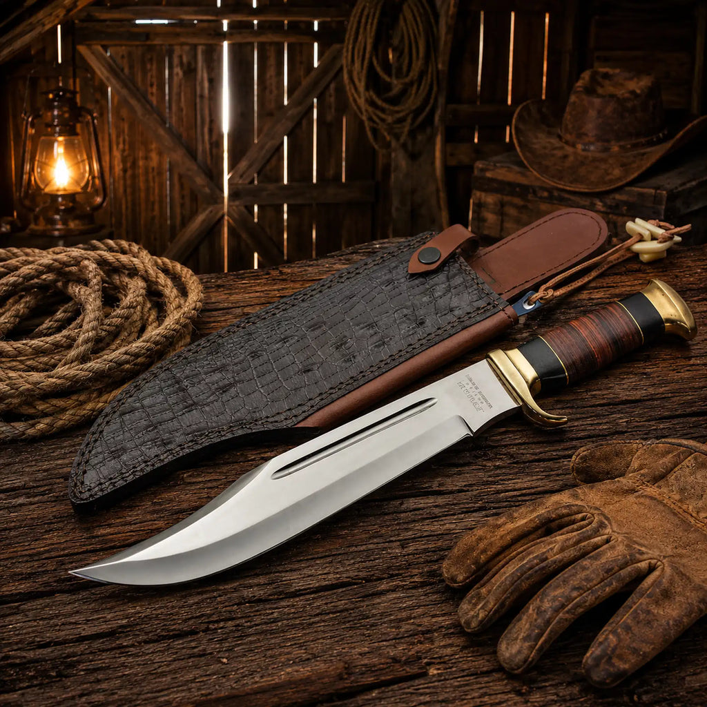 Crocodile Dundee movie knife with 440C steel Bowie blade and leather sheath