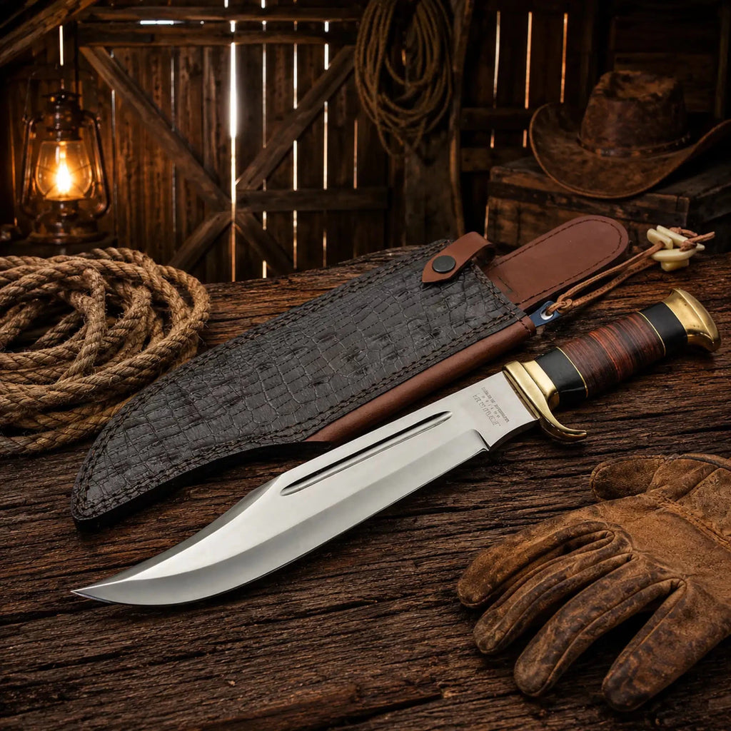 Crocodile Dundee Knife 440C Steel Bowie with Buffalo Horn - SHAM KNIVESBowie knifeSHAM KNIVESCrocodile Dundee movie knife with 440C steel Bowie blade and leather sheath