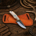 Cross draw cowboy skinning knife with 1095 steel blade and epoxy resin handle