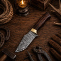 Custom handmade Damascus steel fixed blade camping hunting knife