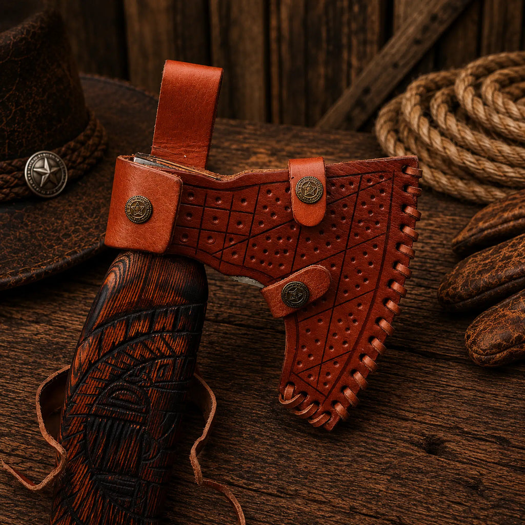 Handmade Norse axe with wooden handle and leather cover