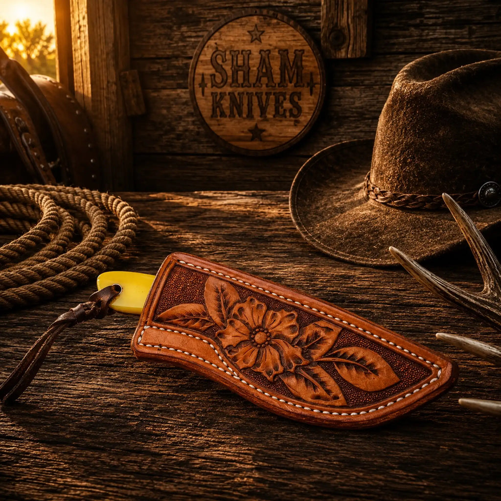 Handmade D2 steel skinning knife with coloured-bone handle and brass bolster