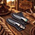 Compact cowboy working knife pair with D2 and Damascus steel blades