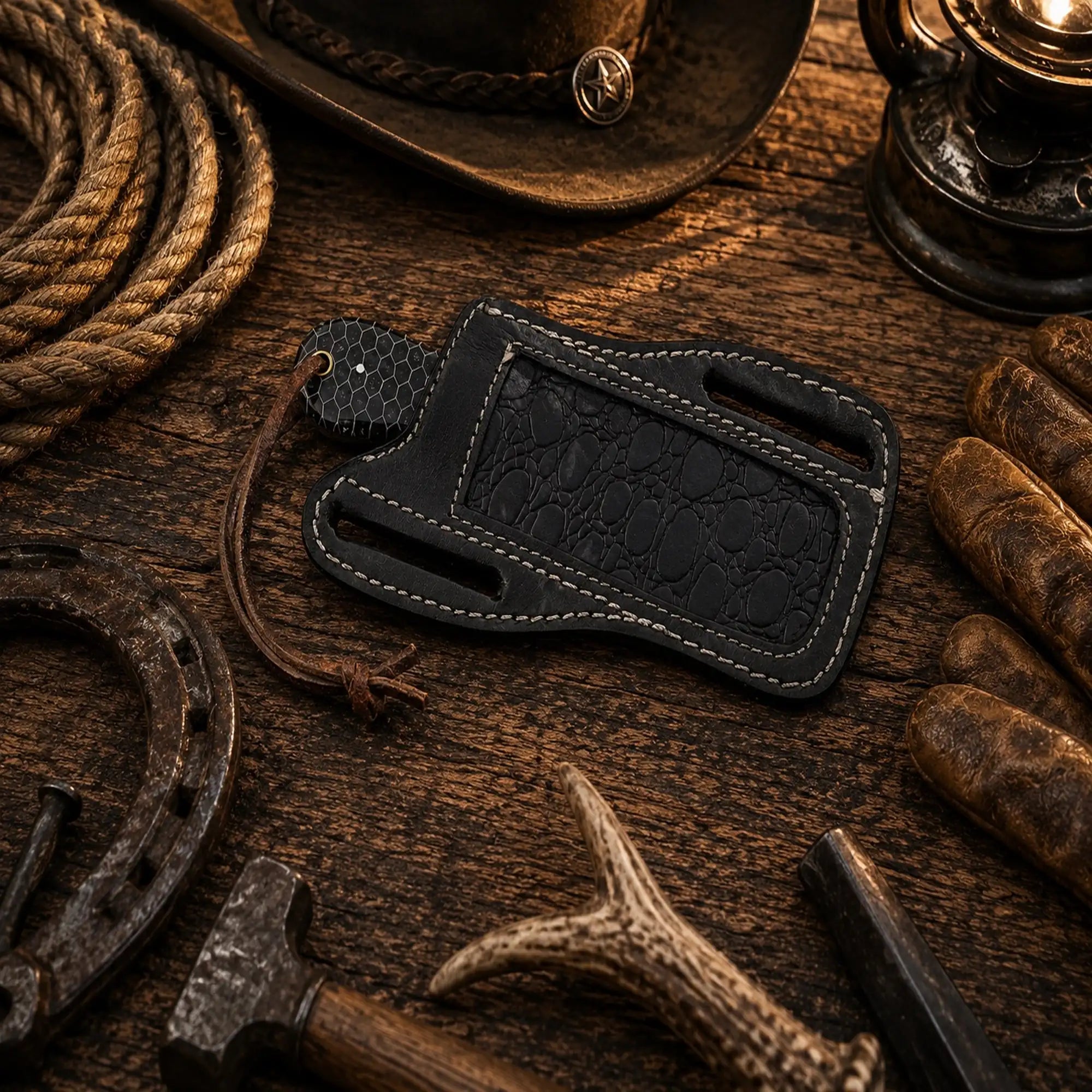 Handmade D2 hunting knife with honeycomb handle for ranch use