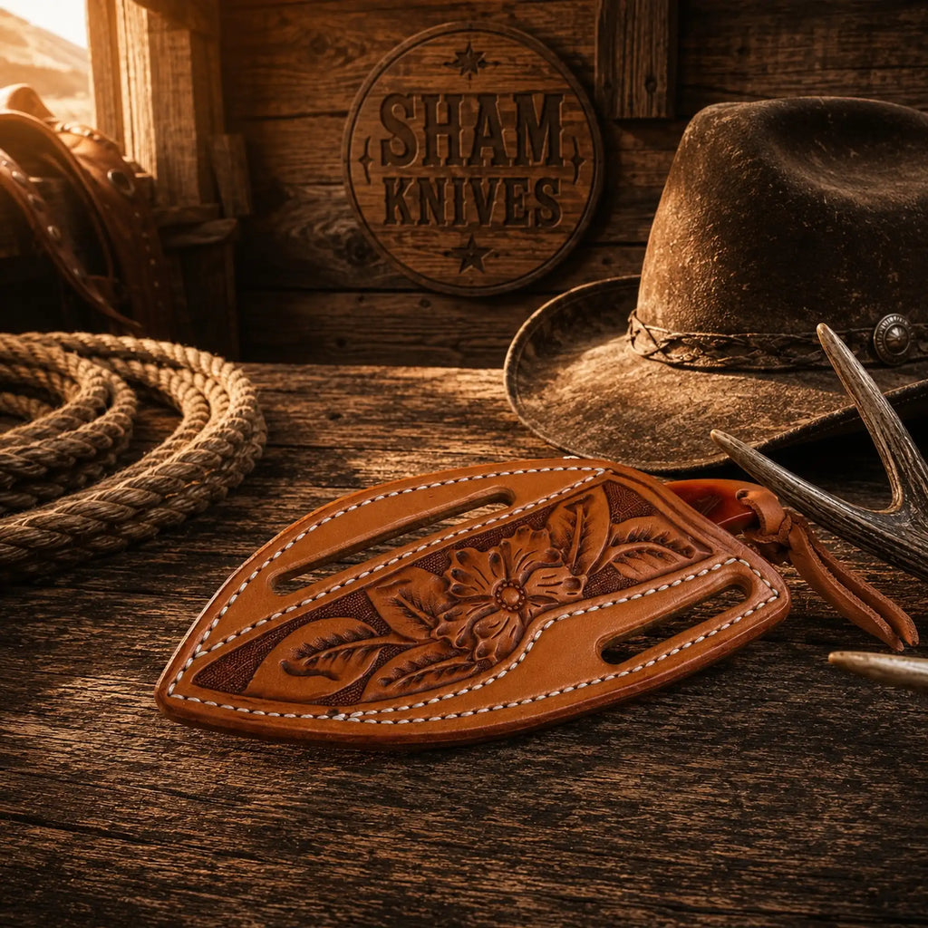 Handmade D2 steel cowboy skinning knife with leather belt sheath