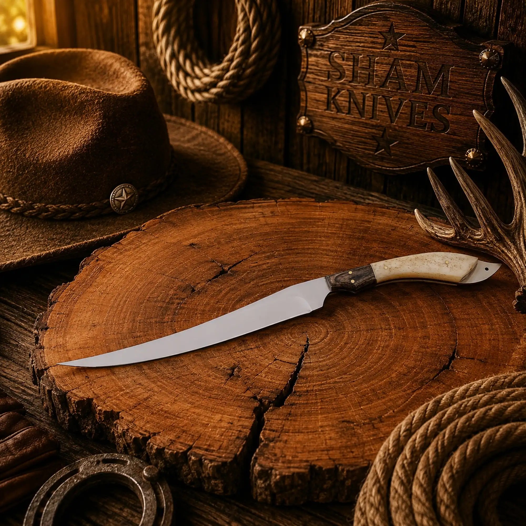 D2 steel fillet knife with handmade bone and wood handle