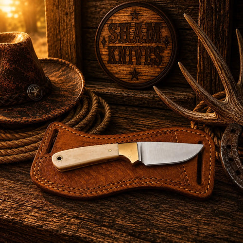 Handmade D2 steel ranch knife with natural bone and brass bolster