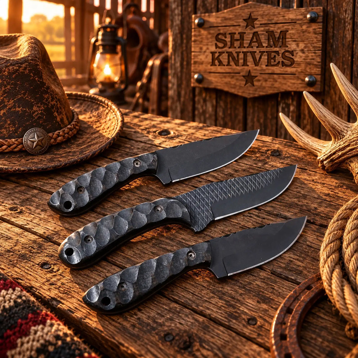 Dark Frontier three-piece rasp steel skinning knife set