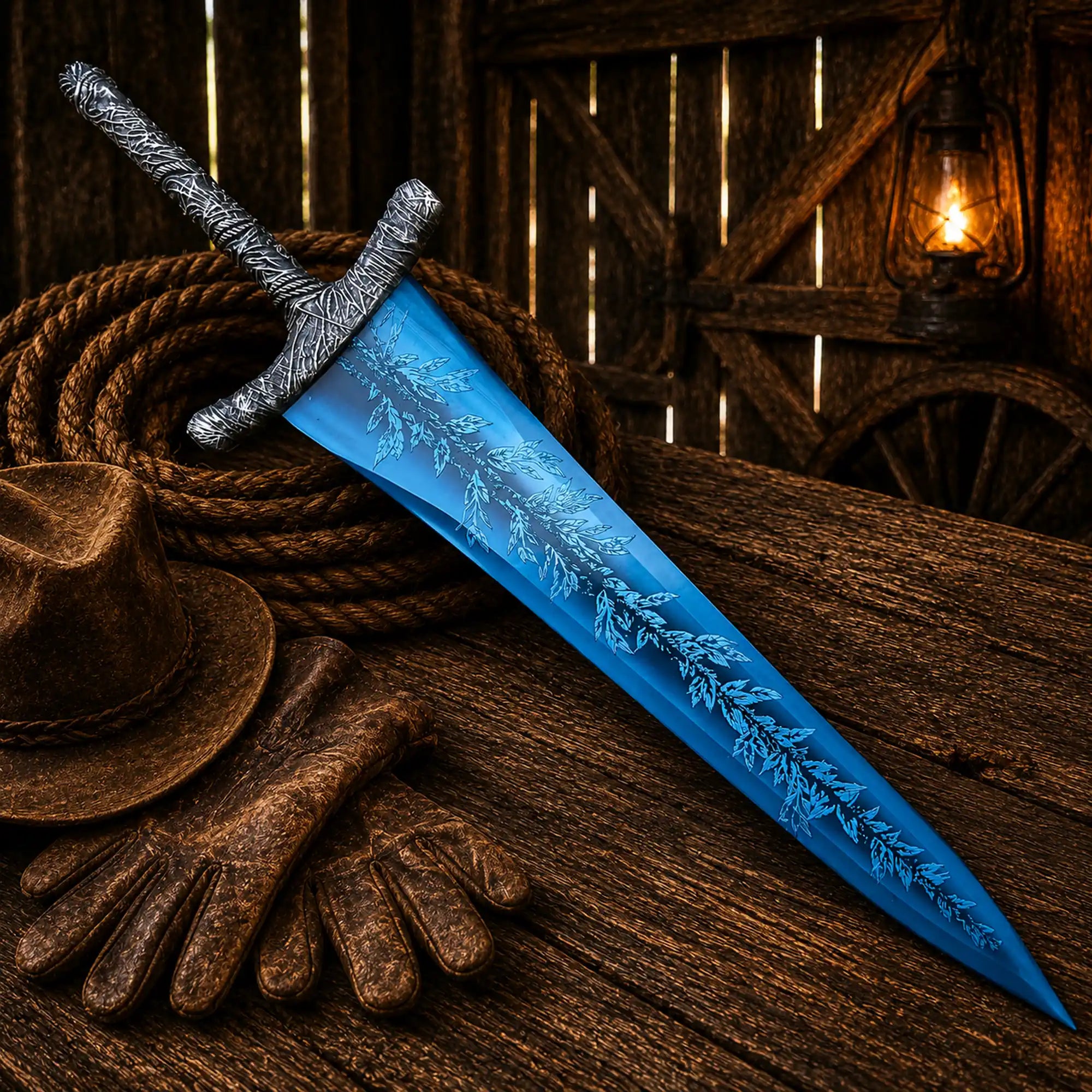 Dark Moon Greatsword replica with blue engraved finish