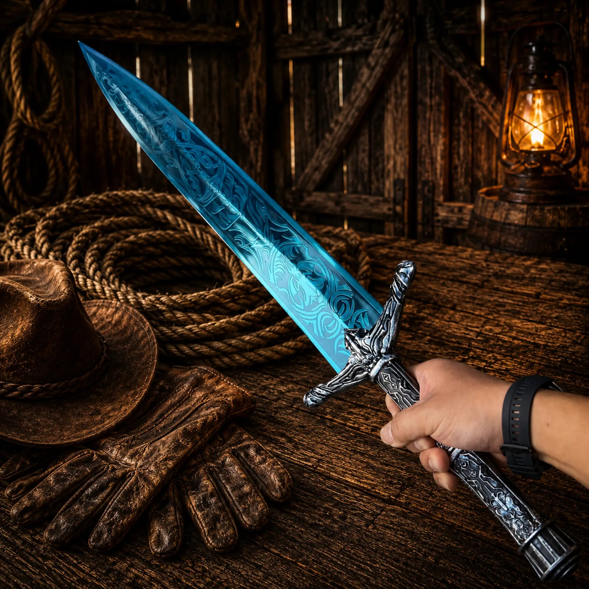 Dark Moon Greatsword replica sword with blue fantasy blade