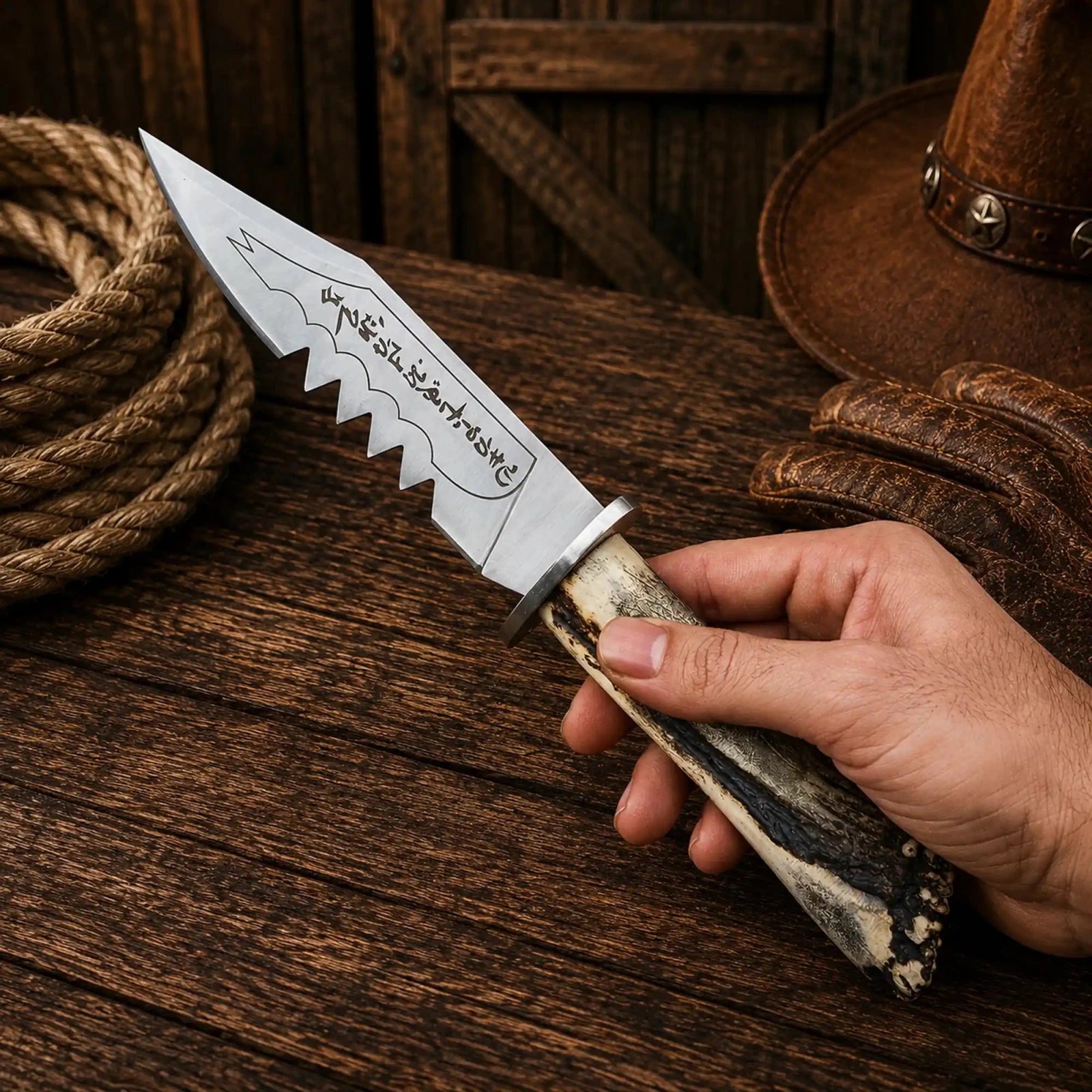 Demon Supernatural Movie Knife – D2 Steel Antler Handle Replica - SHAM KNIVESHunting KnifesSHAM KNIVESD2 steel demon hunter knife with sawback spine design.