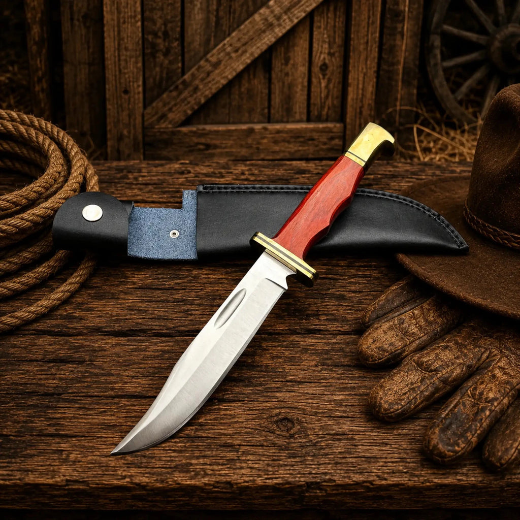 Dexter's First Knife Replica – D2 Steel Blade Wood Handle - SHAM KNIVESHunting KnifesSHAM KNIVESHandmade fixed blade knife with brass guard and leather sheath