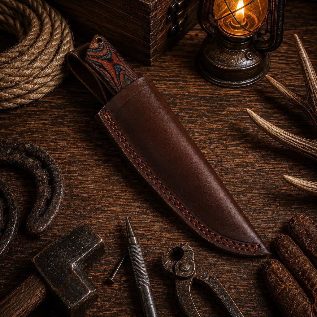 1095 carbon steel camping knife with exotic wood and bone handle