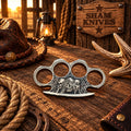  Engraved skull brass knuckle collectible with ornate Gothic detailing