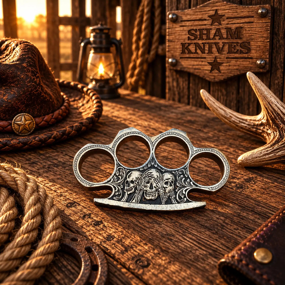  Engraved skull brass knuckle collectible with ornate Gothic detailing