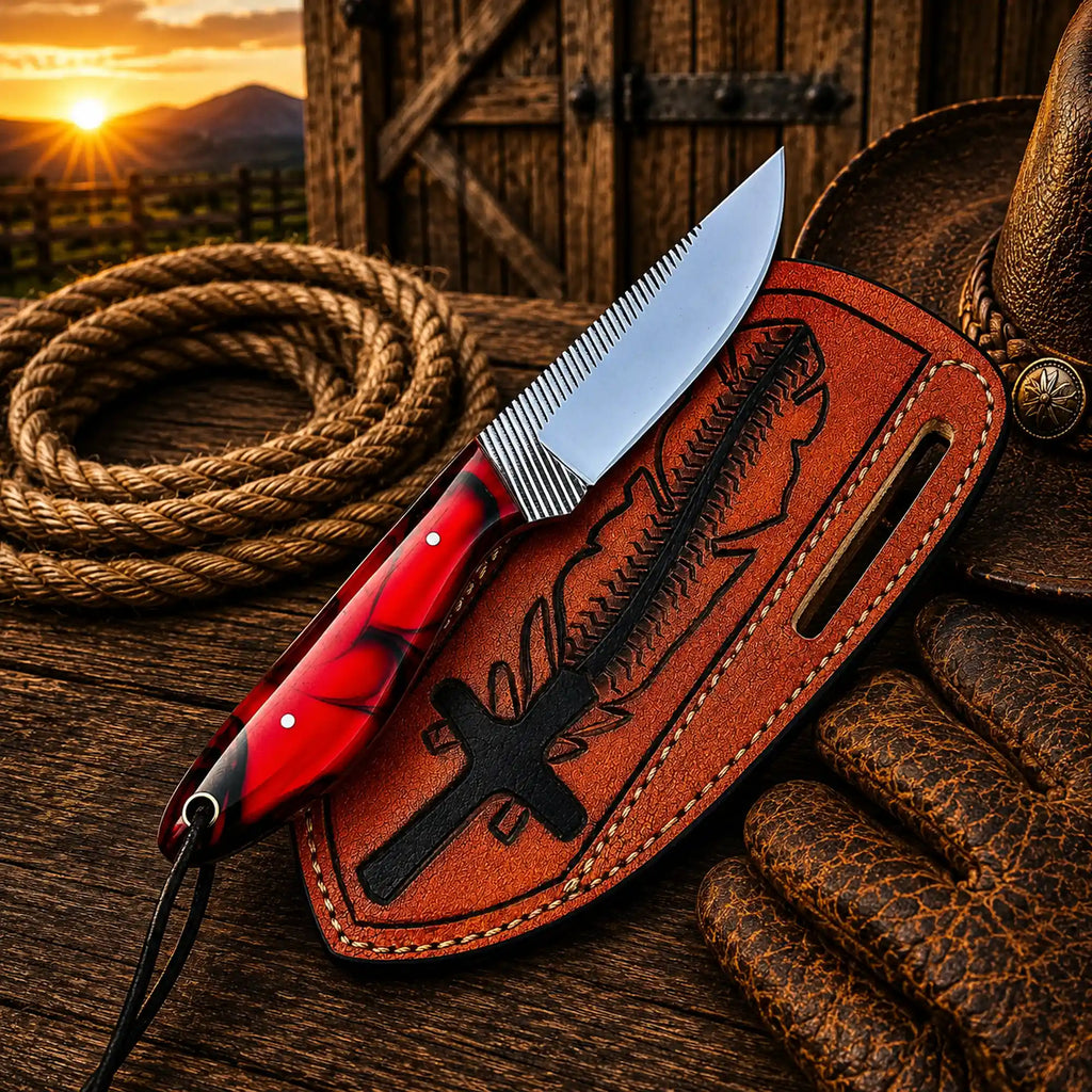 Custom fixed blade knife with epoxy resin handle for EDC and ranch work