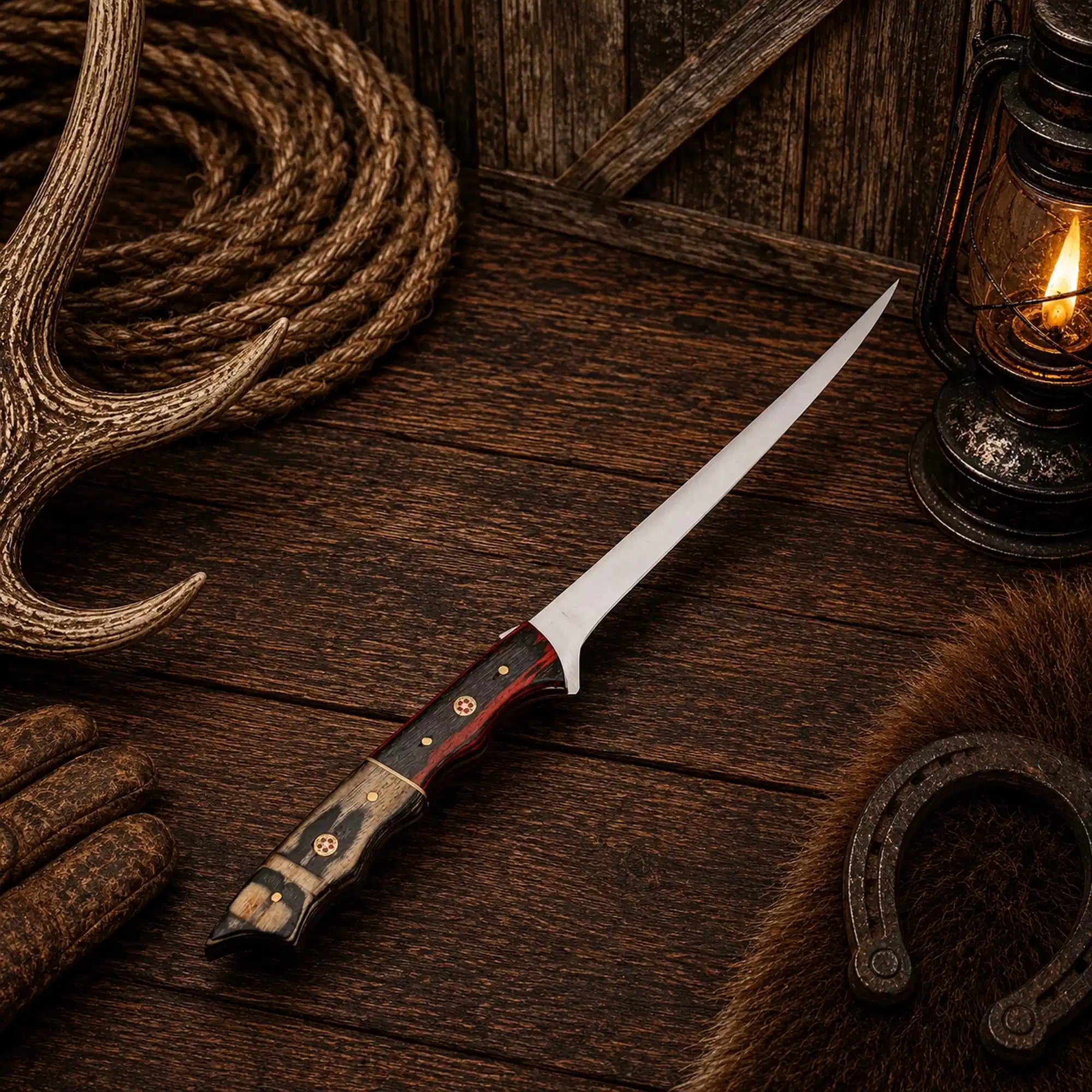 Exotic Wood Ridge handmade D2 steel fillet fishing knife