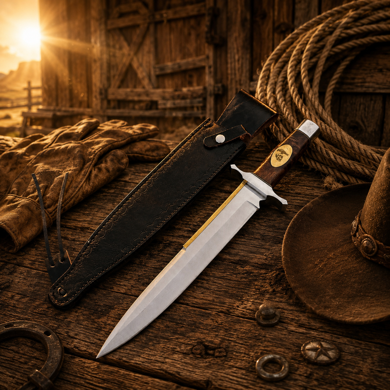 Expendables 2 Toothpick Replica Bowie Knife with leather sheath