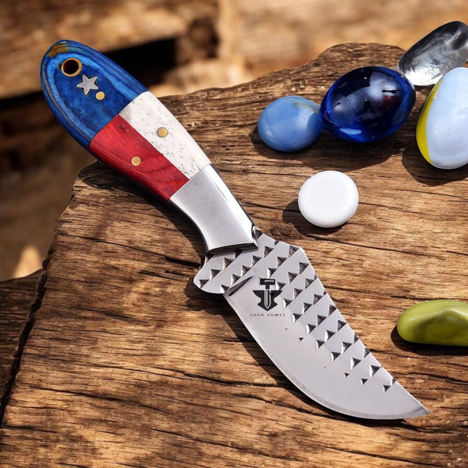Handmade Rasp Tool Steel Cowboy Knife Texas Flag Handle With Cross Draw Sheath