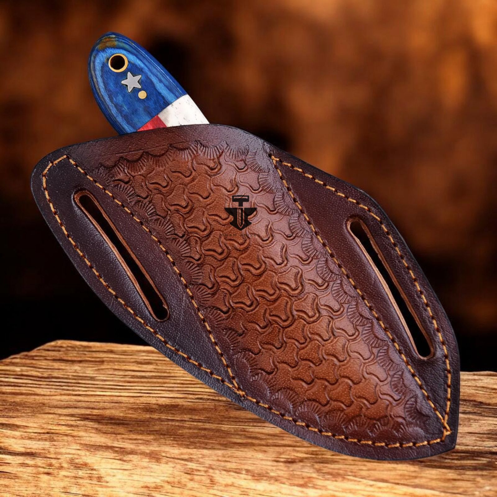 Handmade Rasp Tool Steel Cowboy Knife Texas Flag Handle With Cross Draw Sheath